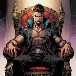 « beautiful comic style portrait of cyberpunk king on the throne by greg rutkowski, very detailed »