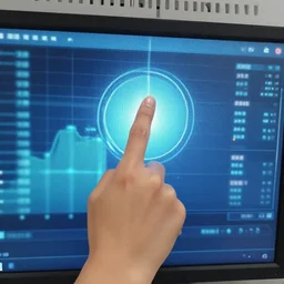 finger pointing at screen