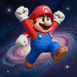 super mario floating in a galaxy, award-winning painting