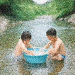 kids bathing in the river during summer