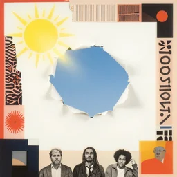 a hole torn in the sky like a piece of paper, sunburst, sense of longing, rule of thirds, clever design, decorative modern graphic design collage border, by hannah hoch and jesse treece and christian jackson and josh brill