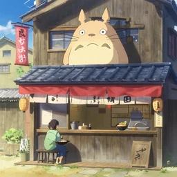 an anime movie background matte painting of a ramen shop in a kitsune town | | by makoto shinkai, trending on artstation, highly detailed