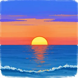 sketch of an ocean in ms paint, sunset, 8 bit, 2 5 6 colours, trending on artstation