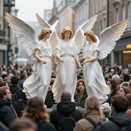 angels protecting crowds of people in the street