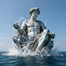 a massive sculpture of the birth of the universe on the ocean water, in the style of jeff koons and michelangelo, cinematic, hyper - realistic, very detailed, realistic water splashes, ray tracing, 8 k resolution, long - shot, sharp focus, low angle, 8 5 mm photograph, wide lens