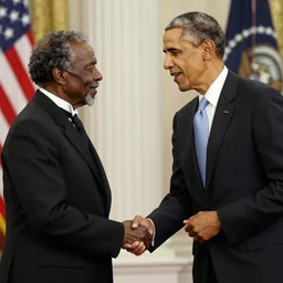 photograph of president obama meeting solomon northup and shaking hands, 4 k