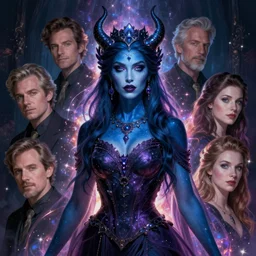 dark sorceress with blue skin by james jean, charlie bowater, tom bagshaw, nikolay makovsky, melanie delon : : enchanting, ethereal, magical, glowing, sparkle, prismatic, portrait, character design, illustration, hyperrealism, photorealism, digital art, concept art, dark fantasy, whimsy, weta, wlop, artstation