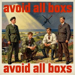 soviet propaganda poster of phrase'avoid all boxes ', socialist realism. by alexander zelensky, viktor deni, havrylo pustoviyt
