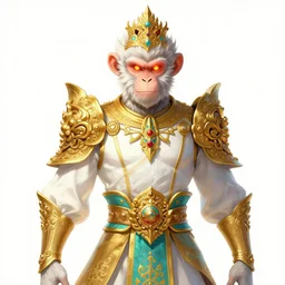 concept art of monkey king in ornate golden armo, burning eyes, artstation, white and turquoise and gamboge colorful scheme,