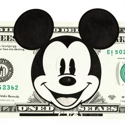 A U.S. one dollar bill with Mickey Mouses face on it