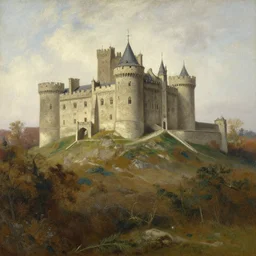 painting of a castle on top of a hill, an ultrafine detailed painting by tom roberts, featured on artstation, american barbizon school, matte painting, matte drawing, painterly