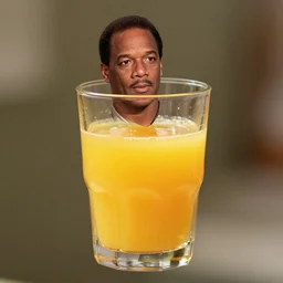 ( shrunk down o j simpson ) floating in floating in [ a glass of orange juice ]