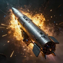 closeup of a highly futuristic technical missile defence system of a spacecraft, explosion, sparks, cyberpunk, moody, luminescent, rule of thirds, golden ratio, ambient lighting, syd mead, greg rutkowski, wlop, artgerm, artstation, highly detailed masterpiece