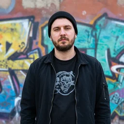 photorealistic portrait of a typical moscow graffiti artist