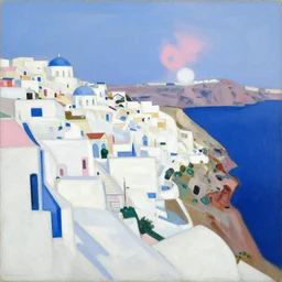 abstract landscape painting of seaside town santorini, white, blue, pink, by david bomberg, borgeaud, borgeaud, sonia delaunay, albert marquet, richard diebenkorn, ilse d'hollander, etel adnan