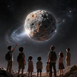a family looking up to a deadly asteroid entering the atmosphere, digital art
