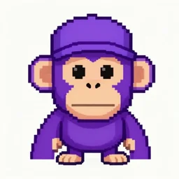 a frontal portait drawing of a purple pixel art monkey with a cap by inio, james jean, aya takano color style, trippy, 8 k, super detailed, night sky, digital art, digital painting, clean