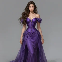 purple corset, long purple dress, d & d, fantasy, highly detailed, digital painting, trending on artstation, concept art, sharp focus, illustration, brunette fairy woman, art by artgerm and rosstran