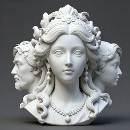 3 d full head and shoulders beautiful white porcelain woman with ornate detailed hair and jewellery, 3 d swirling hair, big eyes through the hair by theodor seuss geisel and daniel arsham and xiang duan