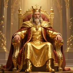 a king sitting on his royal chair, artstation, digital art, cinematic, golden n-5