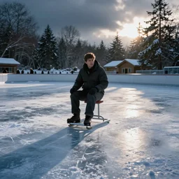 outdoor frozen ice rink inspired by Evgeny Lushpin,winter,cinematic