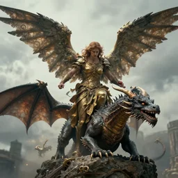 “an angel battling a dragon, cinematic”