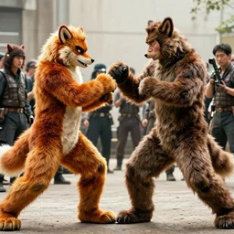 still of nicolas cage fighting furry cosplayers, 4 k, 3 5 mm, beautiful choreographed fight scene, beautiful composition, shot by director park chan - wook