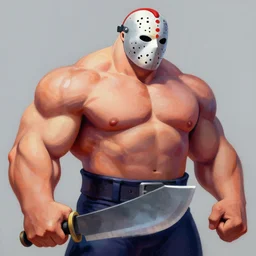 greg manchess mid shot portrait painting of oversized powerlifter muscular jason voorhees from evil dead mortal kombat as overwatch character, medium shot, asymmetrical, profile picture, organic painting, sunny day, matte painting, bold shapes, muscular, machete, hard edges, street art, trending on artstation, by huang guangjian and gil elvgren and sachin teng