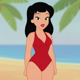 a cartoon of a hawaiian woman in a red swimsuit, concept art by hanna - barbera, trending on deviantart, lowbrow, flat colors, flat shading, lowbrow