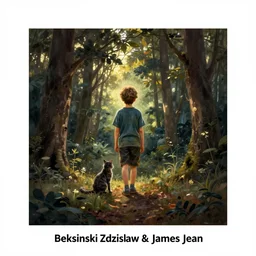forest, boy with cat, by beksinski zdzisław and james jean,