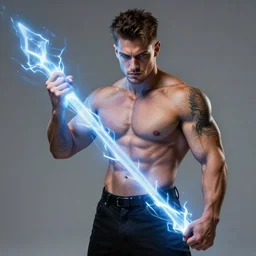 handsome tattooed gym bro cleric lightning magic spell vfx, diagonal spell vfx, fantasy game spell, fantasy epic digital art, by greg rutkowski, gaston bussiere, craig mullins, j. c. leyendecker, tom of finland