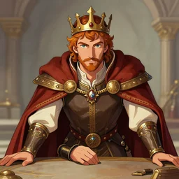 highly detailed 2 d contemporary digital illustration, colored contours, well shaded, high fantasy portrait of king arthur leaning over a table, by eldar velikhanov and adam lee, trending on artstation