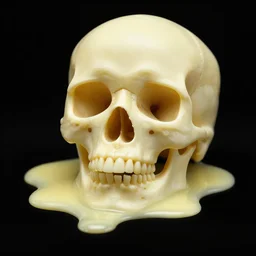 a skull melting like wax, 4 k, black background
