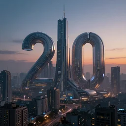 twenty-fifth century megacity, dusk, cyberpunk, twilight, cinematic, 4k, rendered in octane