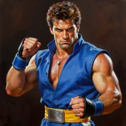 david koechner as ryu from street fighter, painting by frank frazetta, 4 k, ultra realistic, highly detailed,