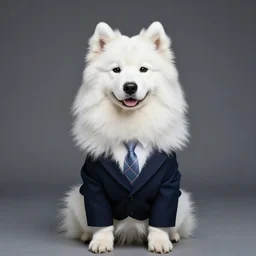 anthropomorphic samoyed dog wearing a suit