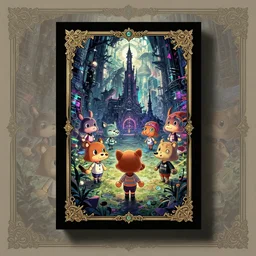 dark fantasy, art by james gilleard, breathtaking, animal crossing characters, korean light novel cover, by goro fujita, sci - fi zoom backgrounds, glitch art, mirrors, birthday card mockups, art by greg rutkowski, soft shadow, baroque, art nouveau