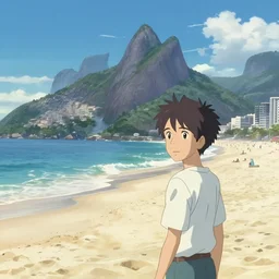 a beach in rio de janeiro in an anime film, directed by makoto shinkai, cinematic, key visual, highly detailed, sharp focus