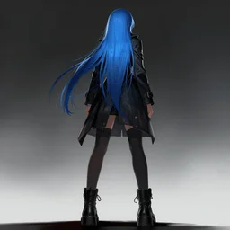 low - angle shot from behind of a long blue - haired girl in a tailcoat overlooking demacia, combat boots, noir, screenshot, sharp focus, intricate, illustration, cell shaded, digital painting, highly detailed, straight hair, art by ilya kuvshinov, wlop, greg rutkowski, studio quality, james jean