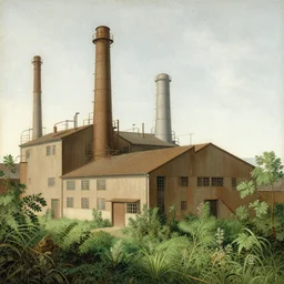 industrial buildings surrounded by undergrowth by leonardo da vinci