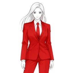 line art of a girl who is wearing red suit