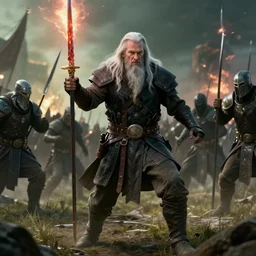 cyberpunk gandalf, charging into the battle of Helm's Deep