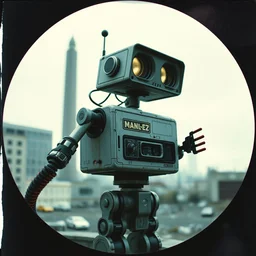 polaroid of wall - e robot in abandoned washington city
