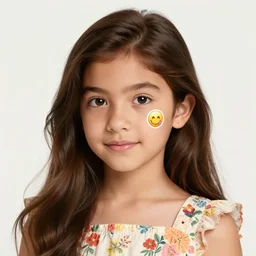 hispanic girl with long brown hair, flower dress, face, sticker, emoji, by rossdraws, wlop, artstation trending