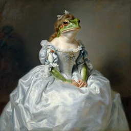 portrait rococo painting of frog Princess by monet