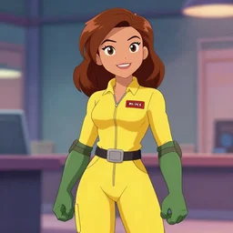 beautiful brown hair female reporter in a yellow jumpsuit character april o ’ neil from teenage mutant ninja turtles ( tmnt 1 9 8 7 ), trending on artstation!