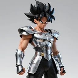 19-year-old muscular warrior girl wearing chrome silver armor, black spandex, electrified hair, wild spiky black Saiyan hair, glam metal hair, wild black hair, yellow eyes, tropical, palm trees, chrome buildings, futuristic base, 1987, Frank Frazetta, pulp art, video game box art, hyper-detailed