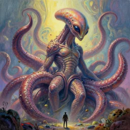 giant ancient alien tentacles artwork by miguel crespin, pastel colors, detailed background, extremely detailed, octane rendering, sharp focus, volumetric light, particles, unreal engine 5, rtx