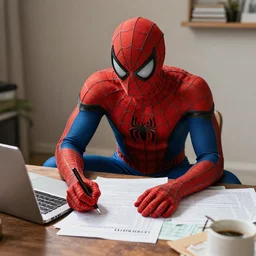 Washed up Spider-Man doing taxes