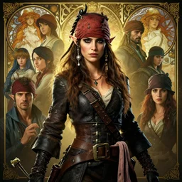 highly detailed portrait of a elf woman pirate with long hair, stephen bliss, unreal engine, fantasy art by greg rutkowski, loish, rhads, ferdinand knab, makoto shinkai and lois van baarle, ilya kuvshinov, rossdraws, tom bagshaw, alphonse mucha, global illumination, radiant light, detailed and intricate environment